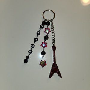Red and Black glittery "spicy" guitar keychain
